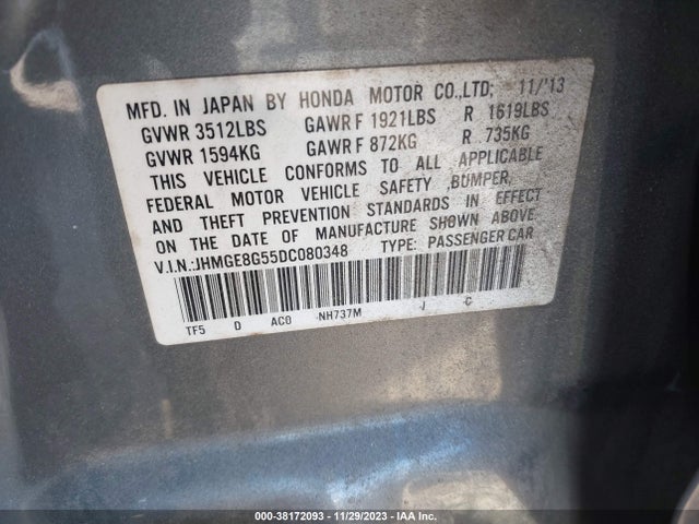 2013 HONDA FIT SPORT VIN: JHMGE8G55DC080348