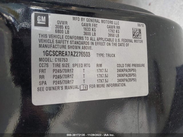 2010 CHEVROLET SILVERADO C1500  LS VIN: 1GCSCREA7AZ276503
