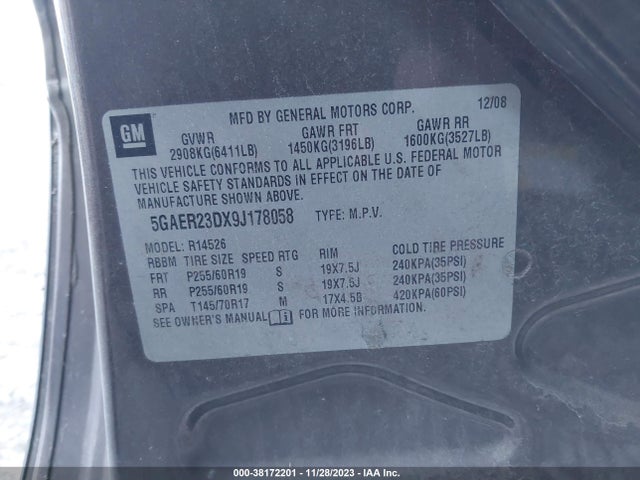2009 BUICK ENCLAVE CXL VIN: 5GAER23DX9J178058