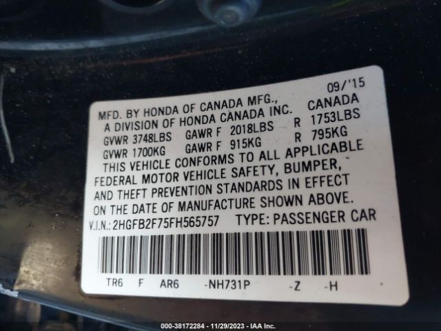 2HGFB2F75FH565757 Honda CIVIC SE