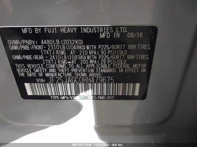 2017 SUBARU FORESTER 2.5I PREMIUM VIN: JF2SJAGC0HH479675