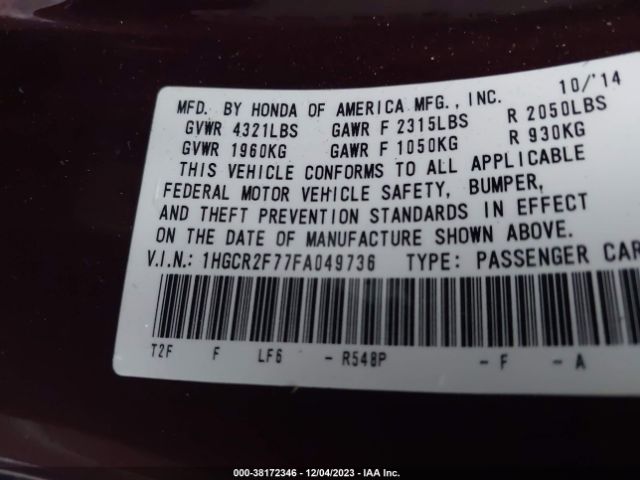 1HGCR2F77FA049736 Honda ACCORD EX