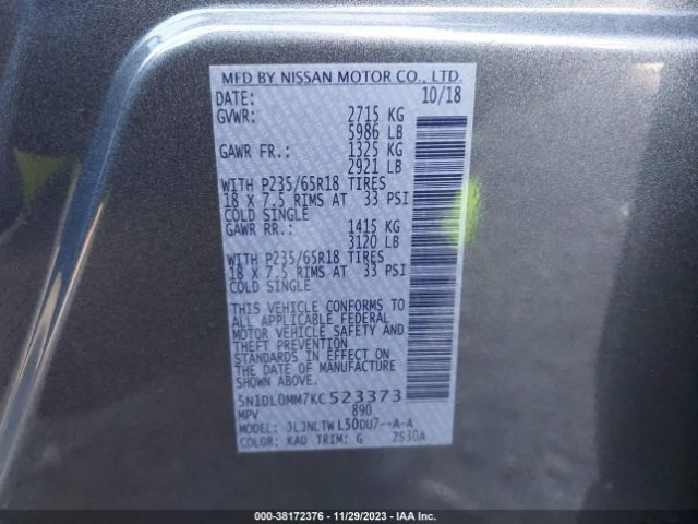 5N1DL0MM7KC523373 Infiniti QX60 LUXE