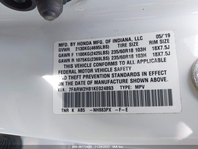 Honda Cr-v Ex-l 2019 7FARW2H81KE024893 Image 9