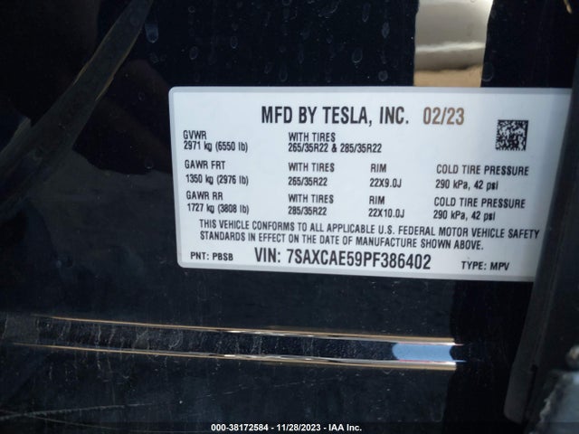 7SAXCAE59PF386402 Tesla Model X Standard Range/dual Motor All-wheel Drive