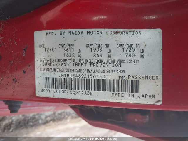 2002 MAZDA PROTEGE5 BASE (A4)/BASE (M5) VIN: JM1BJ246921563500