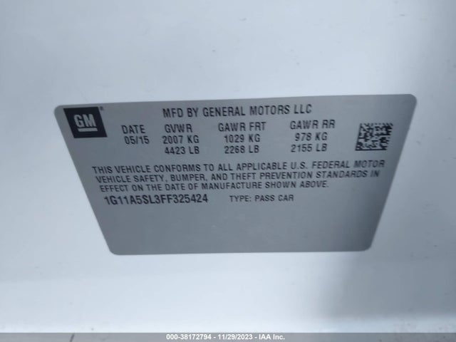Chevrolet Malibu 1fl 2015 1G11A5SL3FF325424 Image 9