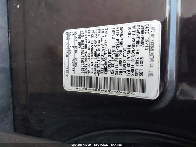 2011 INFINITI FX35 VIN: JN8AS1MU1BM710591
