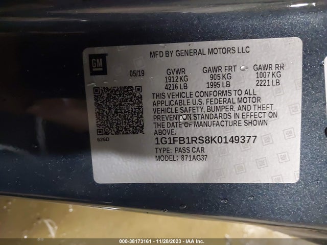 Chevrolet Camaro 1lt 2019 1G1FB1RS8K0149377 Image 9