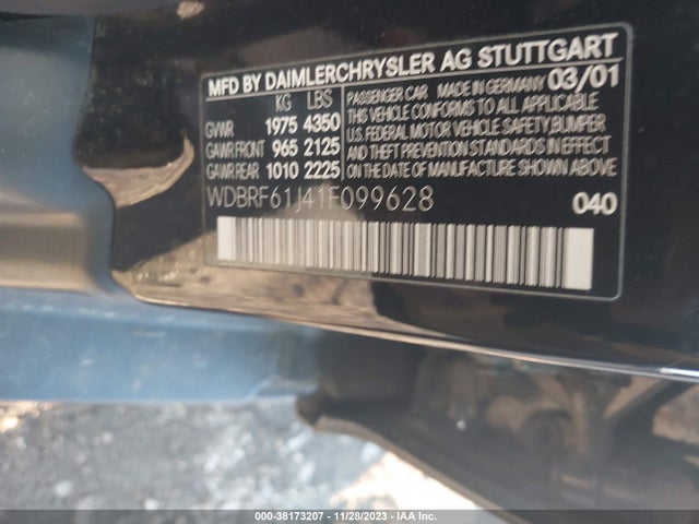 2001 MERCEDES-BENZ C-CLASS BASE (M6) VIN: WDBRF61J41F099628