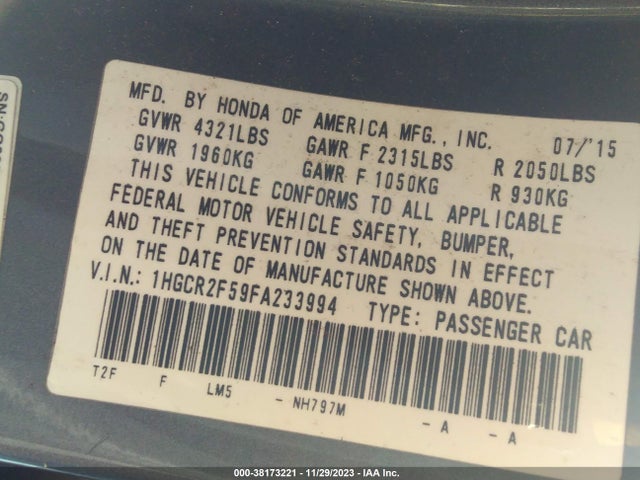 Honda Accord Sport 2015 1HGCR2F59FA233994 Image 9