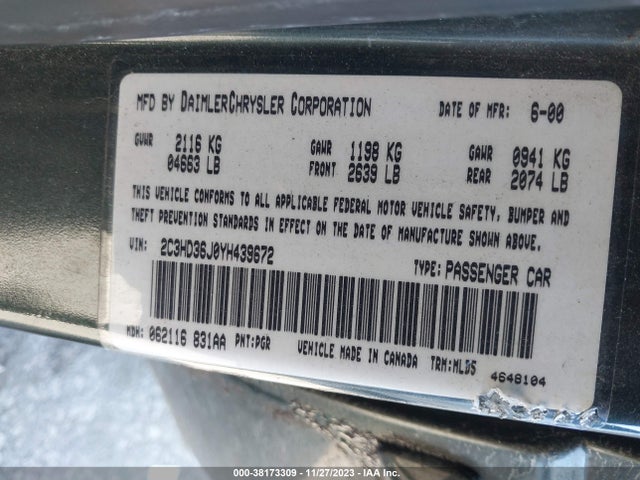 2000 CHRYSLER CONCORDE LXI VIN: 2C3HD36J0YH439672