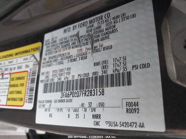 2015 FORD FUSION HYBRID SE VIN: 3FA6P0LU7FR283158