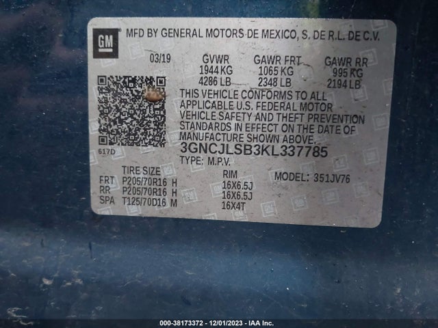 Chevrolet Trax Lt 2019 3GNCJLSB3KL337785 Image 9