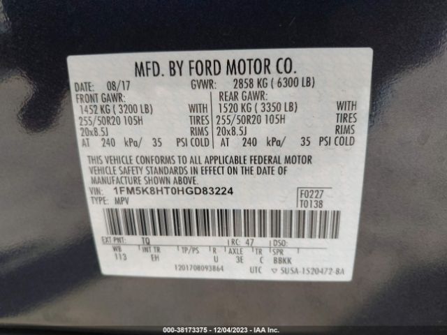 1FM5K8HT0HGD83224 Ford Explorer Platinum