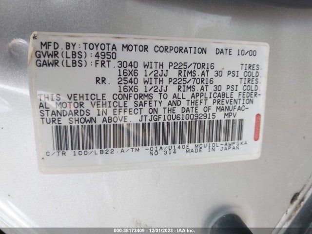 2001 LEXUS RX JTJGF10U610092915 Photo 8