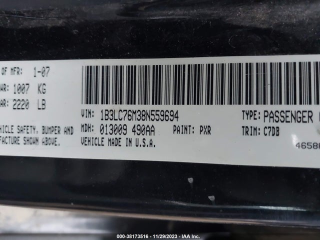 2008 DODGE AVENGER R/T VIN: 1B3LC76M38N559694