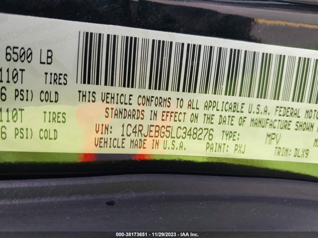 2020 JEEP GRAND CHEROKEE LIMITED 4X2 VIN: 1C4RJEBG5LC348276