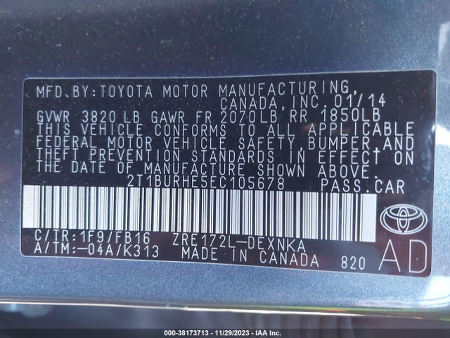Toyota Corolla Le Plus 2014 2T1BURHE5EC105678 Image 9
