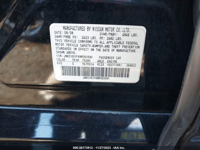 Aukcja sprzedaży 2009 Infiniti G37x X, vin: JNKCV61F99M350591, numer aukcji: 38173912