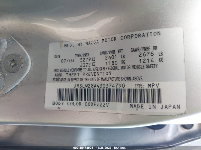 2003 MAZDA MPV LX/ES/LX-SV VIN: JM3LW28A430374790