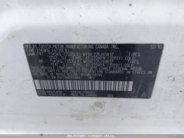 2011 TOYOTA RAV4 LIMITED V6 VIN: 2T3DK4DV2BW045884
