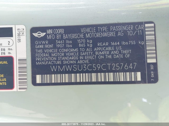 2012 MINI COOPER WMWSU3C59CT257647 Photo 8