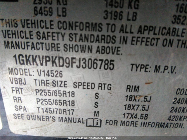 GMC Acadia Sle-2 2015 1GKKVPKD9FJ306785 Image 9