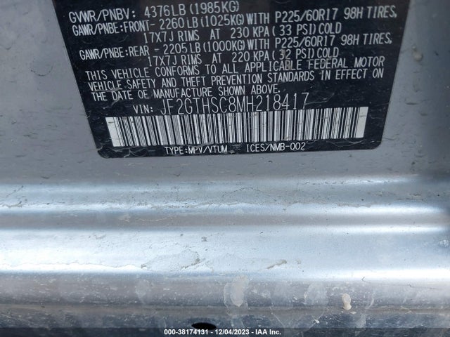 2021 SUBARU CROSSTREK SPORT VIN: JF2GTHSC8MH218417