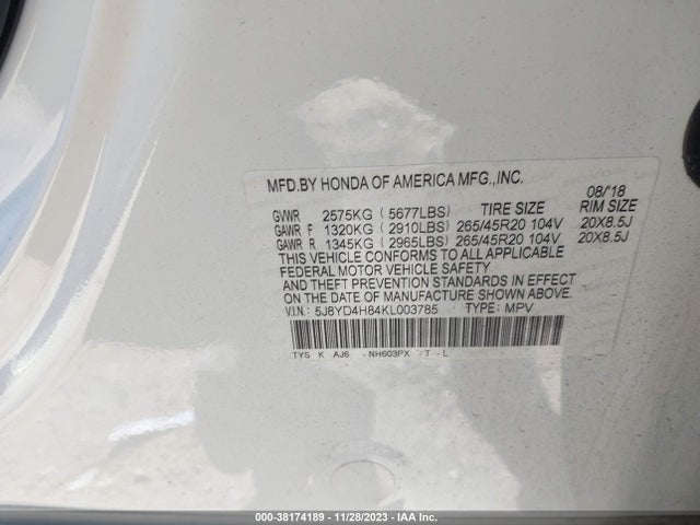 Acura Mdx Advance Pkg 2019 5J8YD4H84KL003785 Image 9