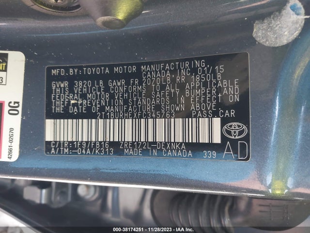 Toyota COROLLA LE 2015 2T1BURHEXFC345763 Image 9