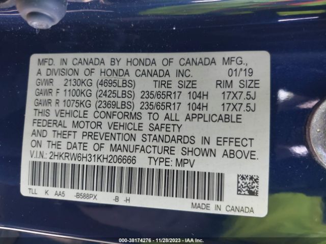 2HKRW6H31KH206666 Honda CR-V LX