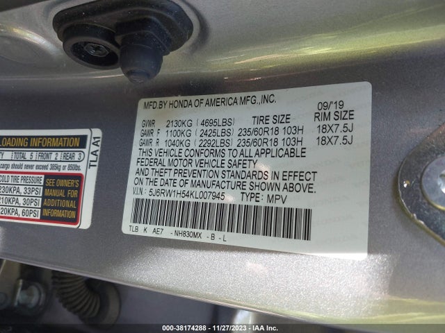 Honda CR-V EX 2019 5J6RW1H54KL007945 Image 9