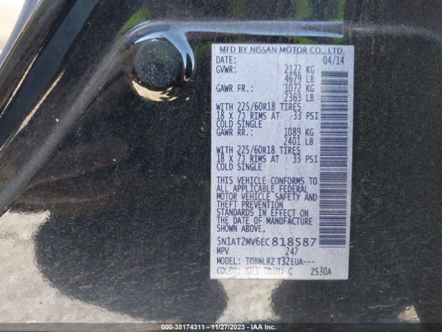 5N1AT2MV6EC818587 Nissan Rogue S/sl/sv