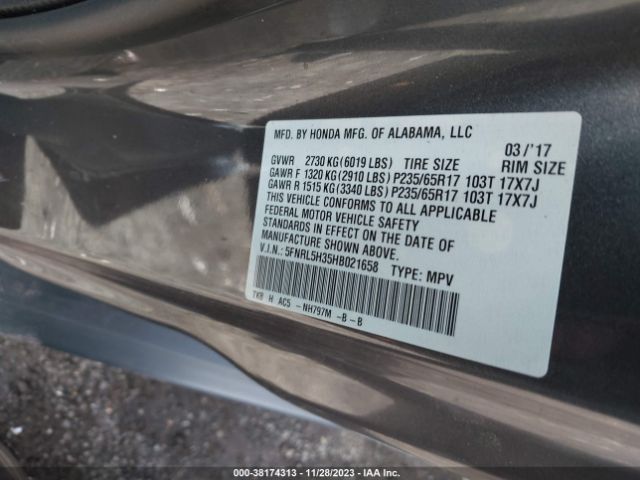5FNRL5H35HB021658 Honda ODYSSEY SE