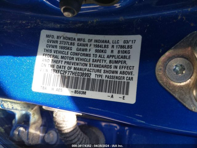2017 HONDA CIVIC SEDAN 19XFC2F77HE038992 Photo 8