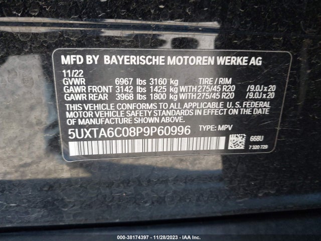2023 BMW X5 PHEV XDRIVE45E VIN: 5UXTA6C08P9P60996