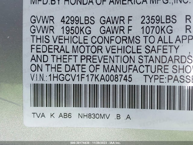 Honda ACCORD LX 2019 1HGCV1F17KA008745 Image 9