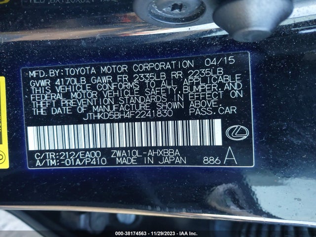 JTHKD5BH4F2241830 Lexus CT 200H