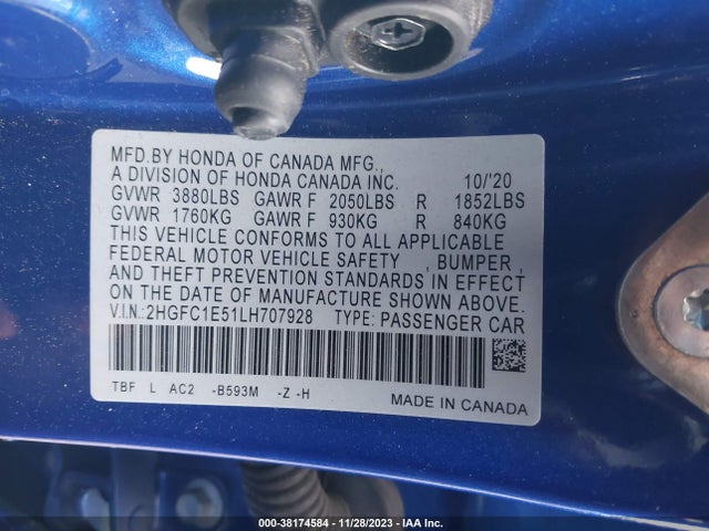 Honda CIVIC SI 2020 2HGFC1E51LH707928 Image 9
