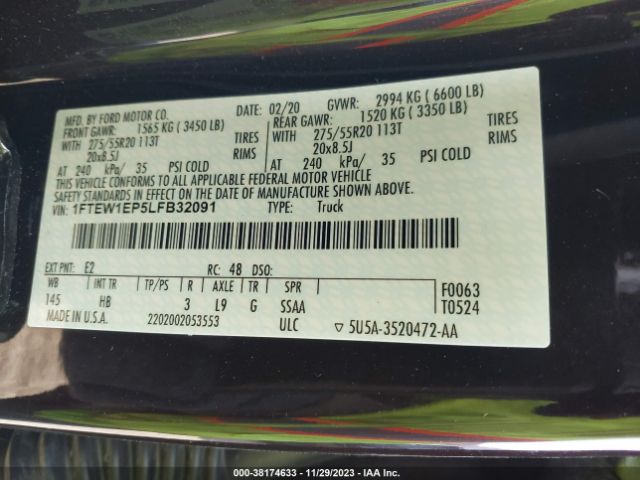 1FTEW1EP5LFB32091 Ford F-150 Lariat