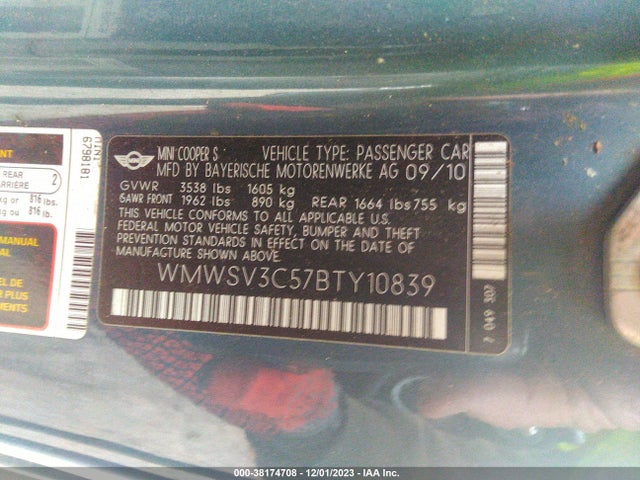 2011 MINI COOPER S WMWSV3C57BTY10839 Photo 8