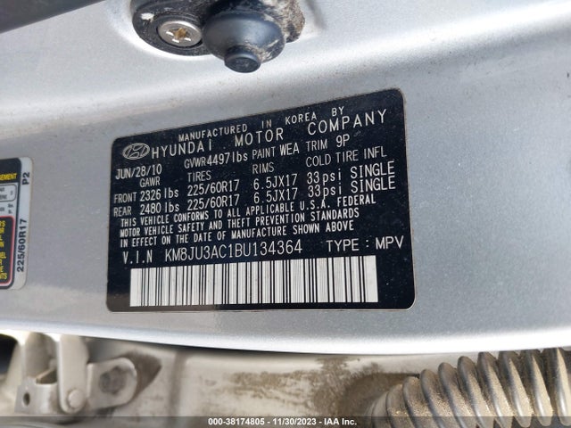 2011 HYUNDAI TUCSON GLS VIN: KM8JU3AC1BU134364