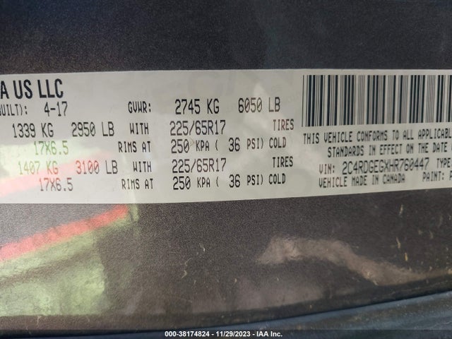 Dodge Grand Caravan Gt 2017 2C4RDGEGXHR760447 Image 9