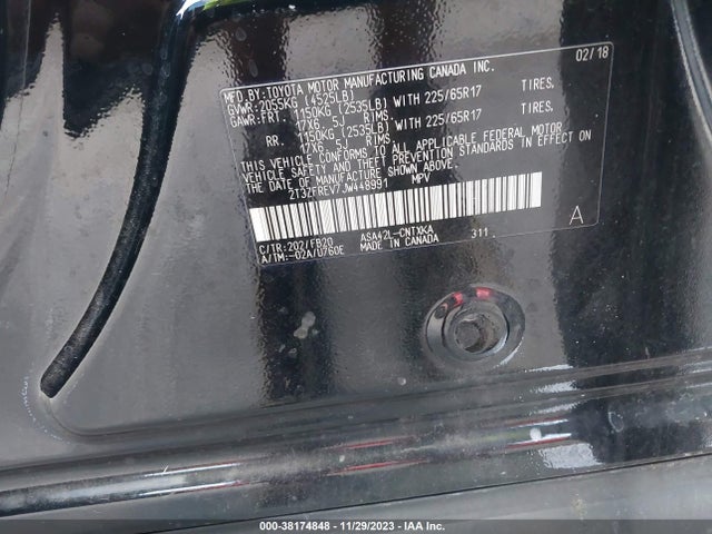 2018 TOYOTA RAV4 LE VIN: 2T3ZFREV7JW448991