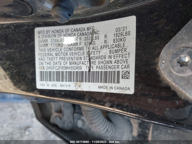 Honda Civic Sport 2021 2HGFC2F85MH552459 Image 9