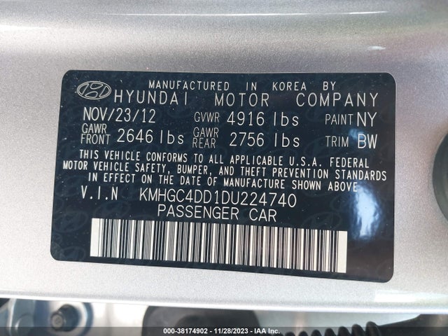 Продаж на аукціоні авто 2013 Hyundai Genesis 3.8, vin: KMHGC4DD1DU224740, номер лоту: 38174902