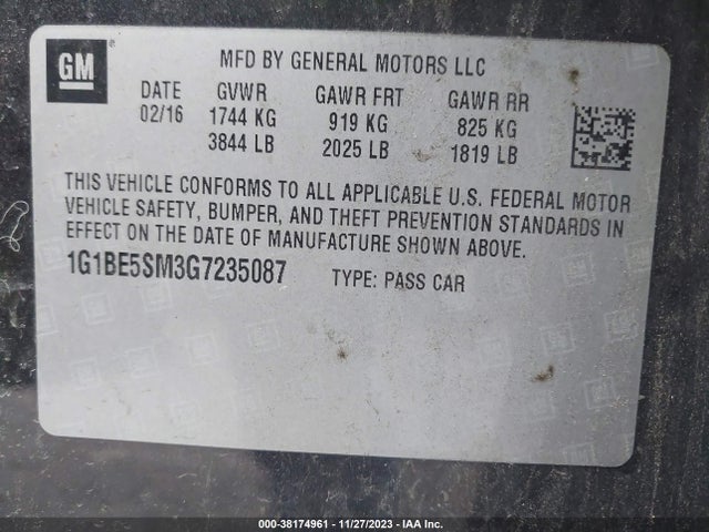 Chevrolet Cruze Lt Auto 2016 1G1BE5SM3G7235087 Image 9