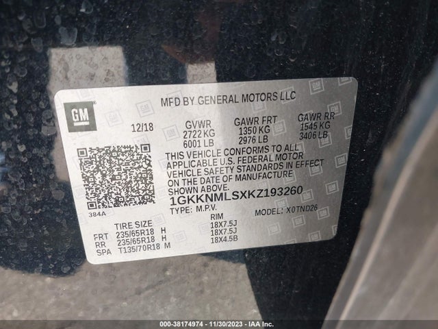 GMC Acadia Slt-1 2019 1GKKNMLSXKZ193260 Image 9