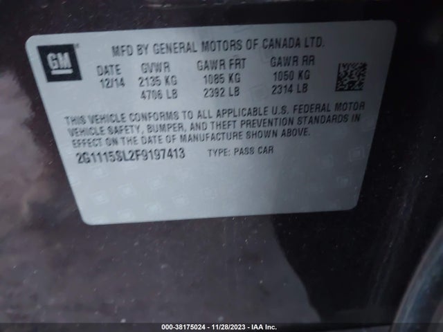 Chevrolet IMPALA 1LT 2015 2G1115SL2F9197413 Image 9